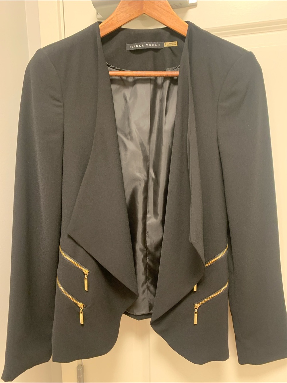 Ivanka Trump Black Open-Front Blazer with Gold Zippers